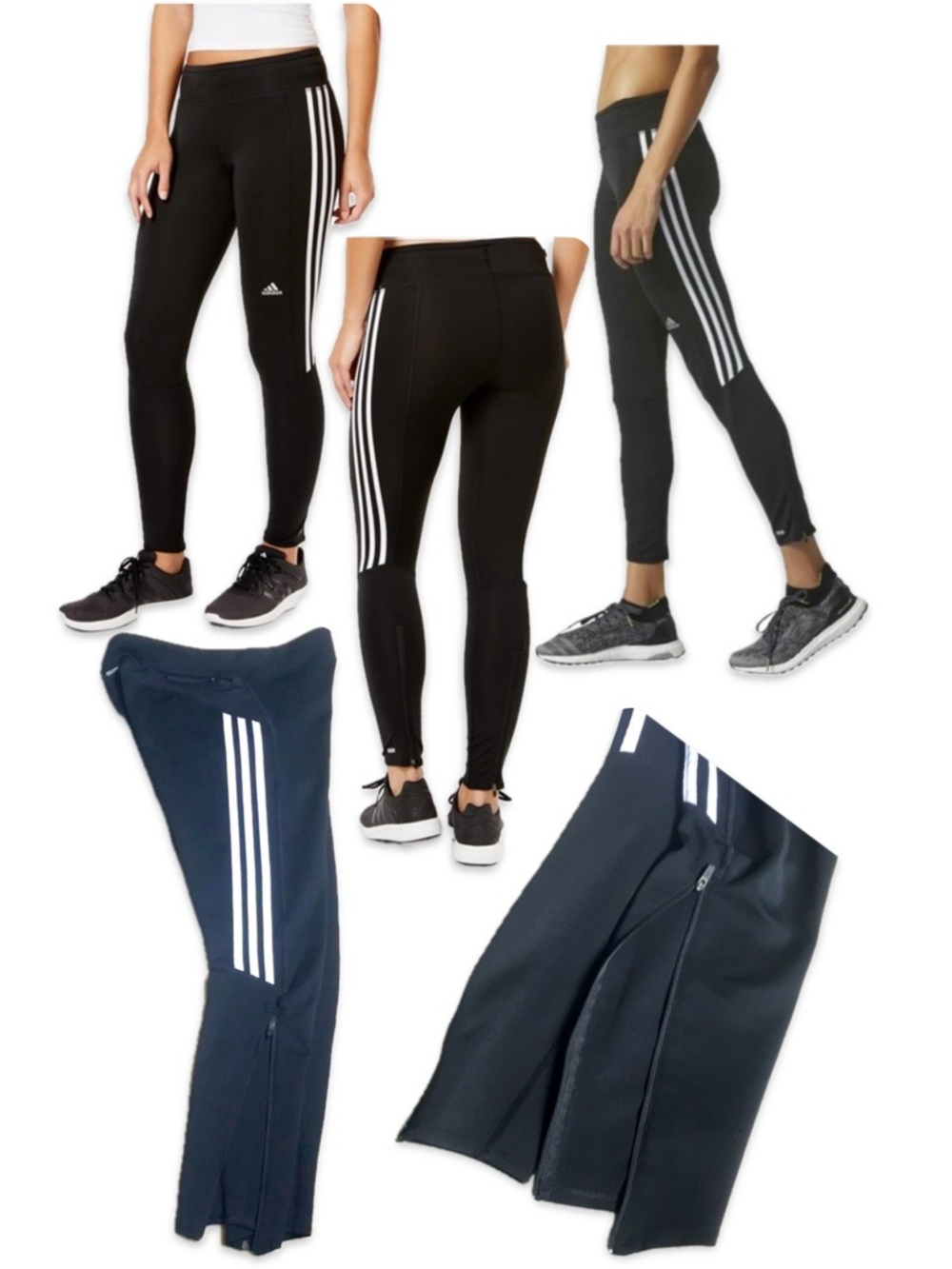 Adidas Response Climalite Black White Striped Leggings Zip Hem S